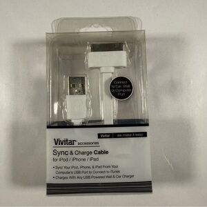 Vivitar Sync & Charge Cable - USB To 30 Pin For Older iPad iPod And iPhone - New
